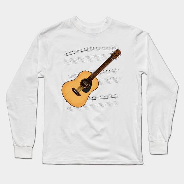 Acoustic Guitar Tab Guitarist Music Notation Musician Long Sleeve T-Shirt by doodlerob